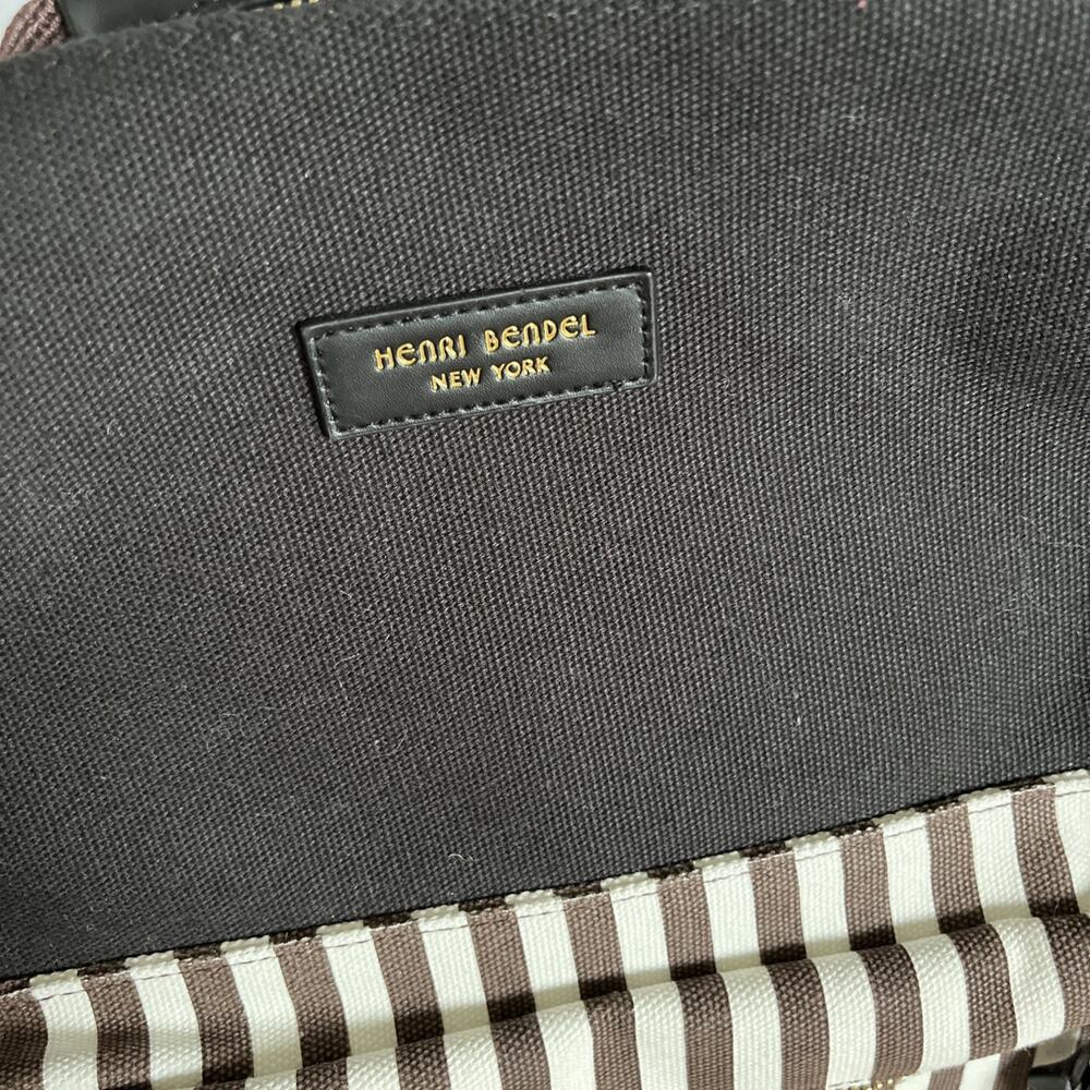 Henri Bendel Brown/White/Black Striped Canvas Large Size Backpack - Picture 5 of 12